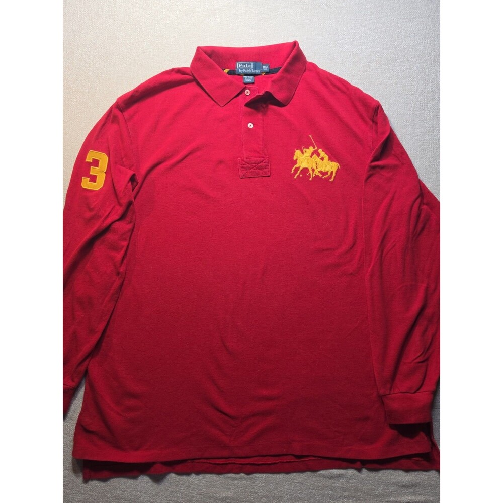 Vintage Polo Ralph Lauren Big Pony Polo Shirt Long Sleeve Men RED Size 2XLT Tall